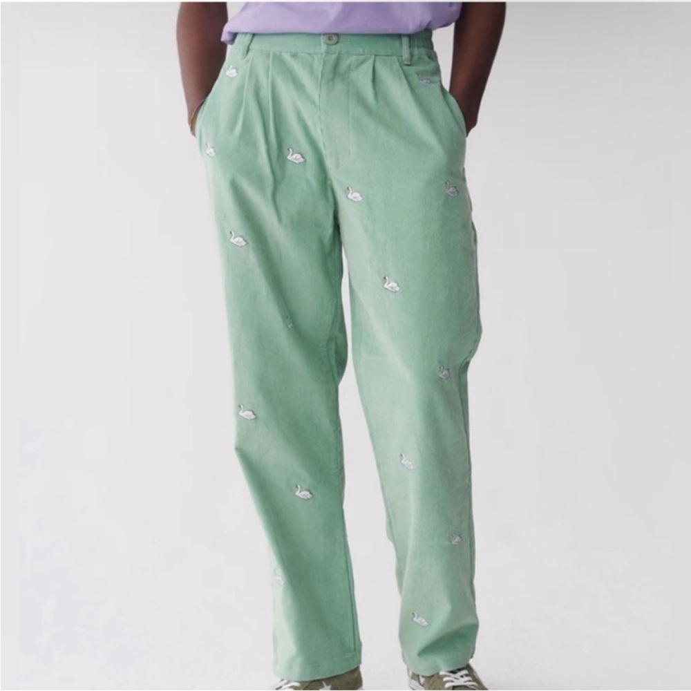 Lazy Oaf Swan Song Embroidered Corduroy Pants Light Green
